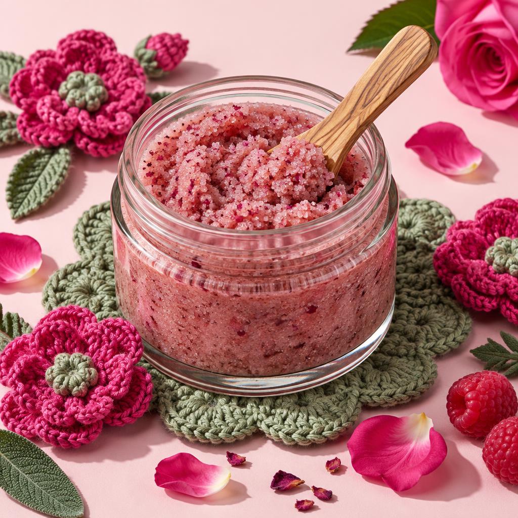 Inspiración de exfoliante renovador con flores y detalles tejidos a ganchillo