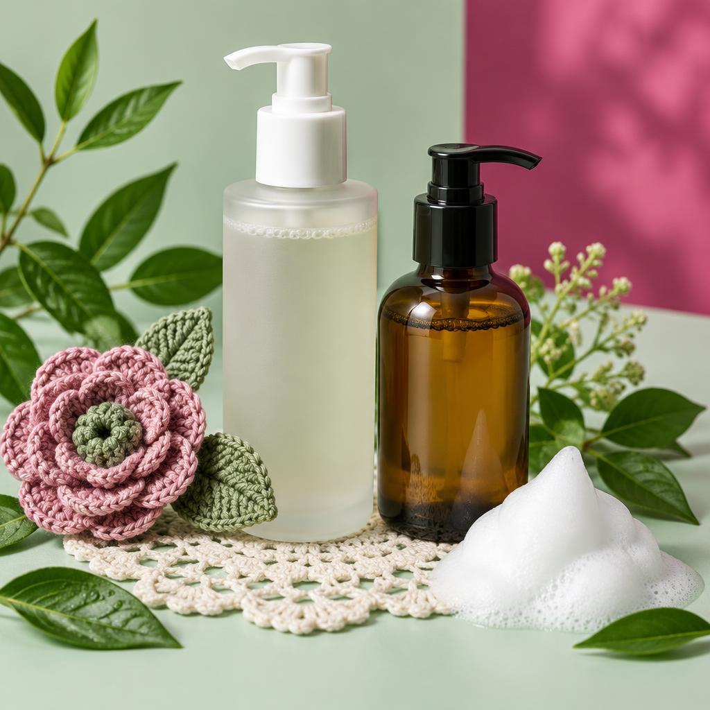 Inspiración de limpiadores faciales con flores y detalles tejidos a ganchillo